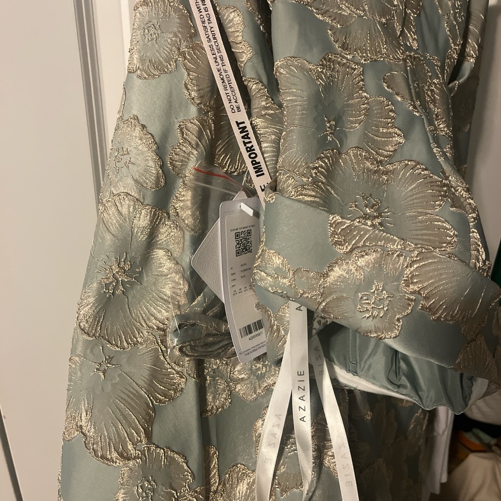 Azazie Florentine Strapless Floral Gown in Blue and Gold 10 floor length - Picture 9 of 9